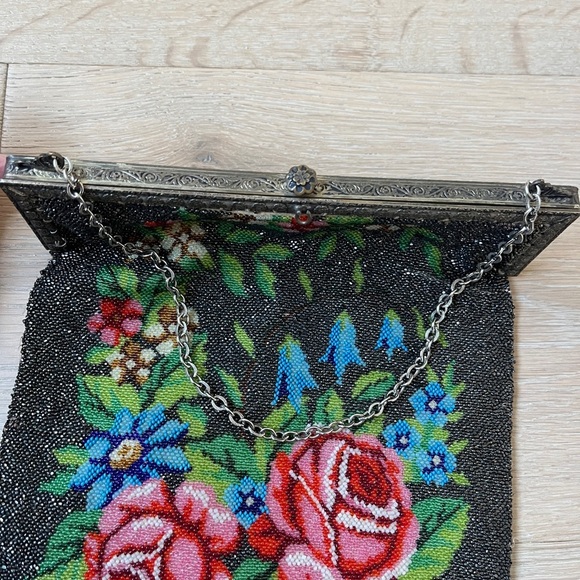 Antique Micro Beaded Purse 1900s Rose Flowers Victorian Handbag Vtg *Y17 - Picture 6 of 10